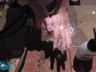 manicure, scrubhub hand wash, outside, hand washing