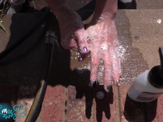 Dirty MILF Washes up outside