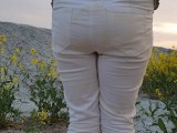 Alice wetting her pee stained white jeans in nature (from our compilation)