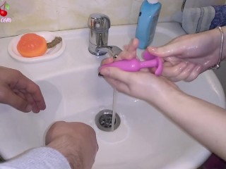 Couple Washing Hands and Sex Toy before Sex #SCRUBHUB