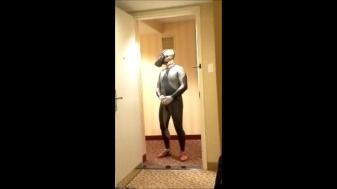 quick cum inside dolphin wetsuit in hotel hall