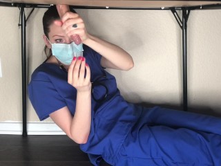 Milking Table-Nurse Mandy Collects Pre Cum Semen Sample for Covid19