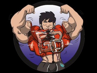 muscle growth, solo male, cartoon, big dick