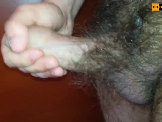 Nice Cumshot_from Hairy_Tight Foreskin_Dick