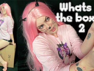 pink hair, blindfold, point of view, toy unboxing