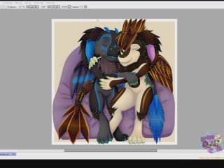Gojira and Bat Cuddling - Speedpaint (commission)