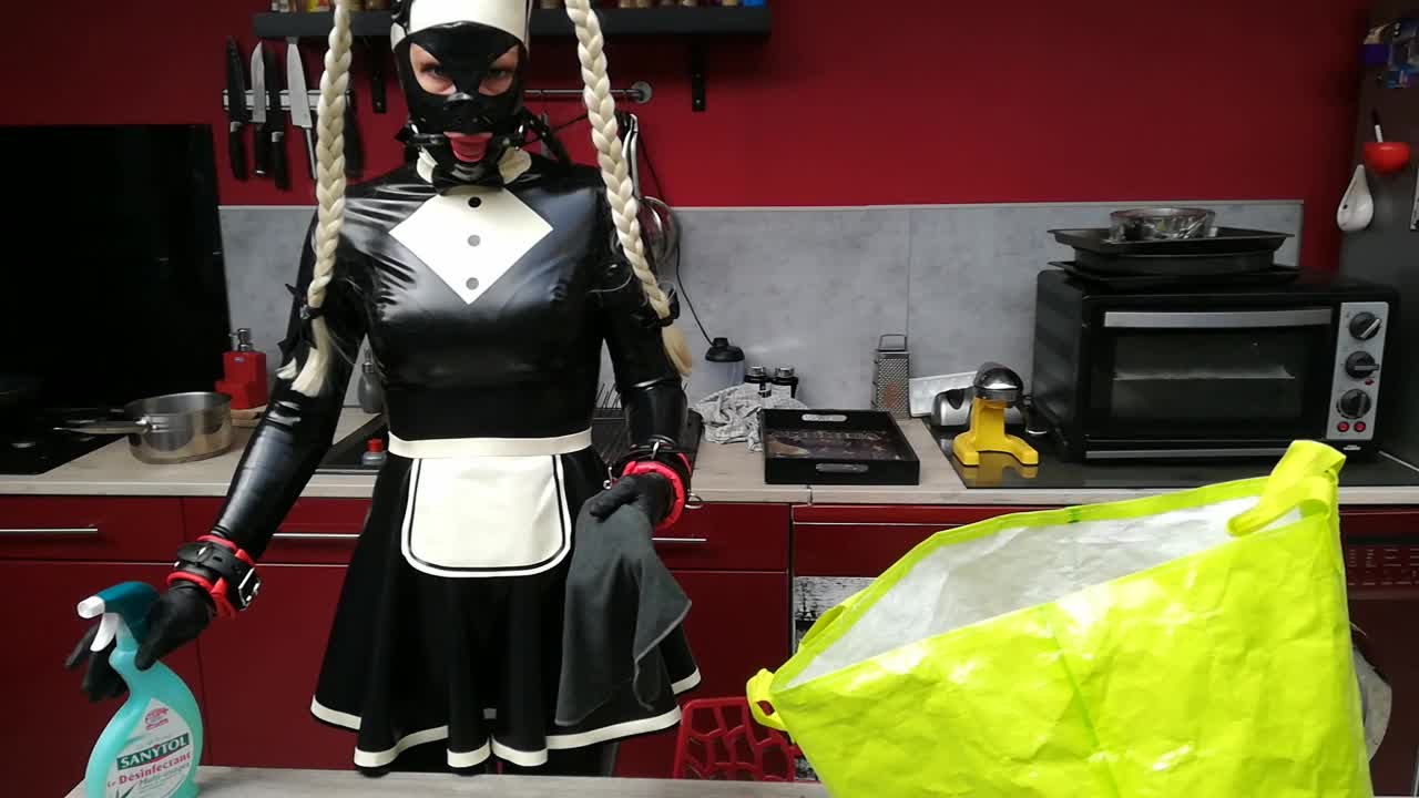 Latex maid bondage