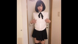 Japanese crossdresser masterbation at entrance