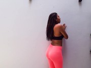 Preview 1 of Beautiful Latina Teen Exercises in Yoga Pants and Fucks Pussy with Dildo
