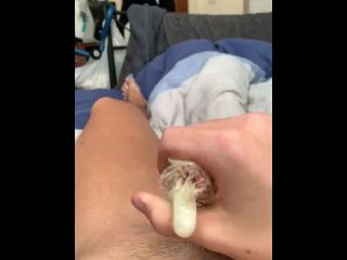 wanking with condom, solo male, filling condom cum, 60fps