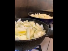 Shohei cooking Curry with grilled pork and vegetable