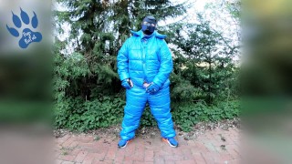 Pawing off outdors in new puffa suit