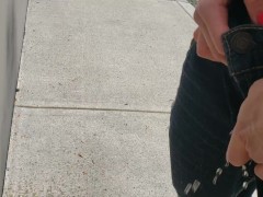 Standing Outdoor Piss On A Wall Wearing Men's Jeans