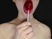 Preview 2 of Hot sexy red lips licking and sucking pop and other food