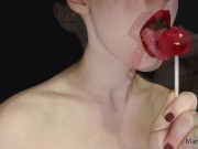 Preview 4 of Hot sexy red lips licking and sucking pop and other food
