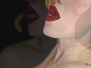 Preview 5 of Hot sexy red lips licking and sucking pop and other food