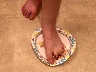 feet, nude toes, solo female, food
