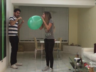 Gorgeous Blonde Latina Blows a Balloon until it Pops Real Hard - B2P