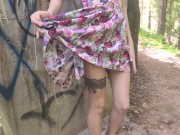 Preview 1 of Sweet in Cute Dress Sucking Dick Outdoor - Cum on Tits