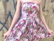 Preview 2 of Sweet in Cute Dress Sucking Dick Outdoor - Cum on Tits