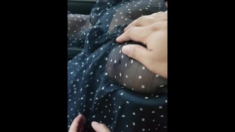 Thai girl big boobs show in her car