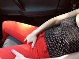She long Holding Piss and pissing in panties on seats car - pee desperation