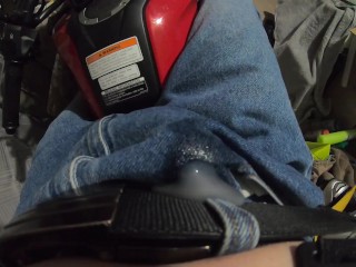 Twink Cums THROUGH Jeans and Pisses while Dreaming of Riding Motorcycle