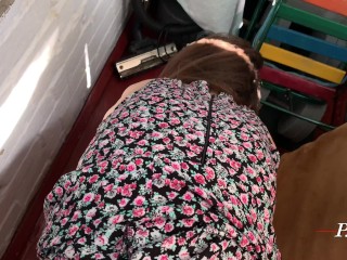 Caught Masturbating on the Balcony, then Fucked and Cum in her Mouth