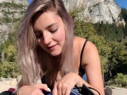 Preview 3 of Hiking in Yosemite ends with a public blowjob by cute teen - Eva Elfie