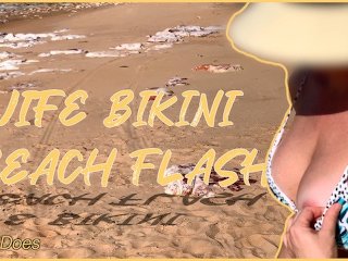 Wife bikini beach flash