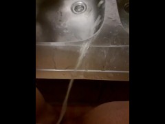 Slut pees in kitchen sink