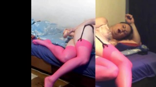 sissy destroy own ass with huge toys on skype