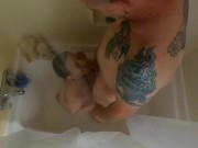 Preview 1 of Hot petite babe swallows his piss and gags while being face fucked.
