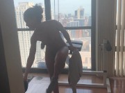 Preview 5 of AMBER SKY STRIPS NAKED IN FRONT OF WINDOW WASHER DURING QUARANTINE