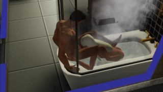 Blowjob In The Shower Created A 3D Sims Sex Porno Game For My Stepsister