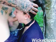 Preview 1 of Chained and facefucked against a tree, BALLS DEEP THROAT PIE #2