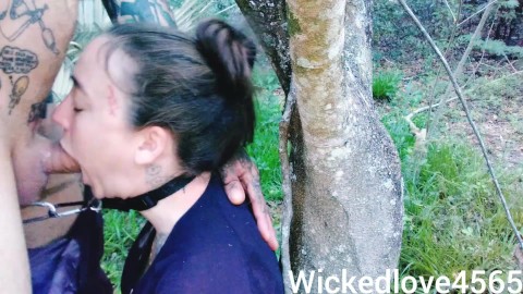 Chained and facefucked against a tree, BALLS DEEP THROAT PIE #2