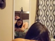 Preview 5 of Sexy wife strips down and rides hard until she gets creampied POV