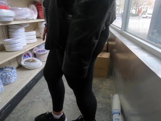 Quaritiine pharmacyrun in see through legging visible pink_panties