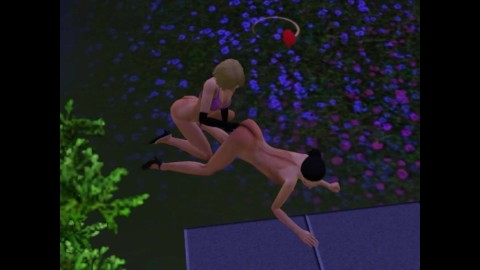 Descansei com a minha namorada. Sexo perto de um trampolim | sims 3, Jogo