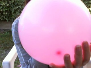 baloon girls, teen outdoor, balloon blow, fetish