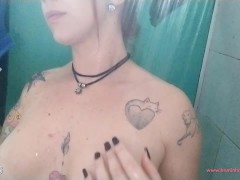 Playing with my Big Boobs in the Shower! - Inked Fitness Model