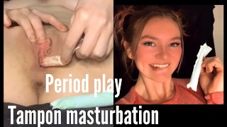 Masturbazione mestruale con gioco e inserimento del tampone! Sexy ragazza bianca Emily R