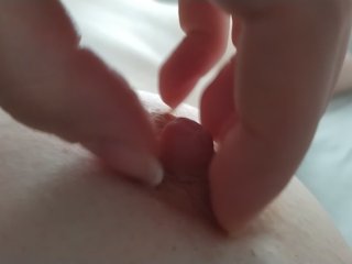 nipple tease handjob, masturbation, white boob round, 60fps