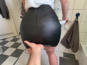 Preview 1 of amateur stepmom gets fucked in her leather skirt - cum on leather ass