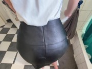 Preview 2 of amateur stepmom gets fucked in her leather skirt - cum on leather ass