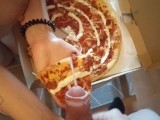 Milf eats cum on pizza