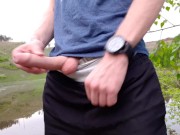 Preview 2 of While no one is on the lake, guy fingering a big dick