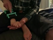 Preview 6 of Tickling, licking and cumming on restrained teen feet