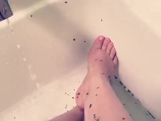 solo female, fisting, bathtub, feet